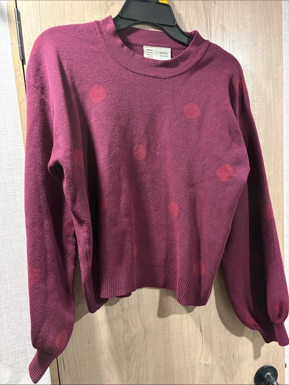 Anthropologie Maroon Polka-Dot Crewneck Sweater